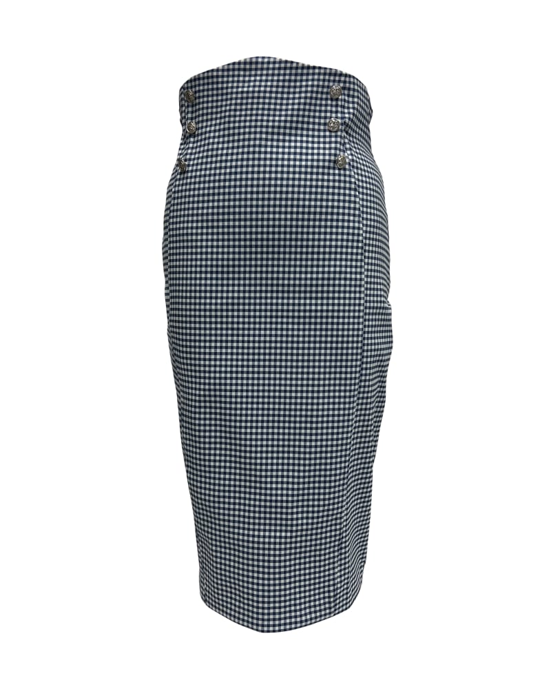 Front of a size 4X Unique Vintage Blue & White Gingham Sailor Sierra Pencil Skirt in Blue, Gingham, White by Unique Vintage. | dia_product_style_image_id:288922